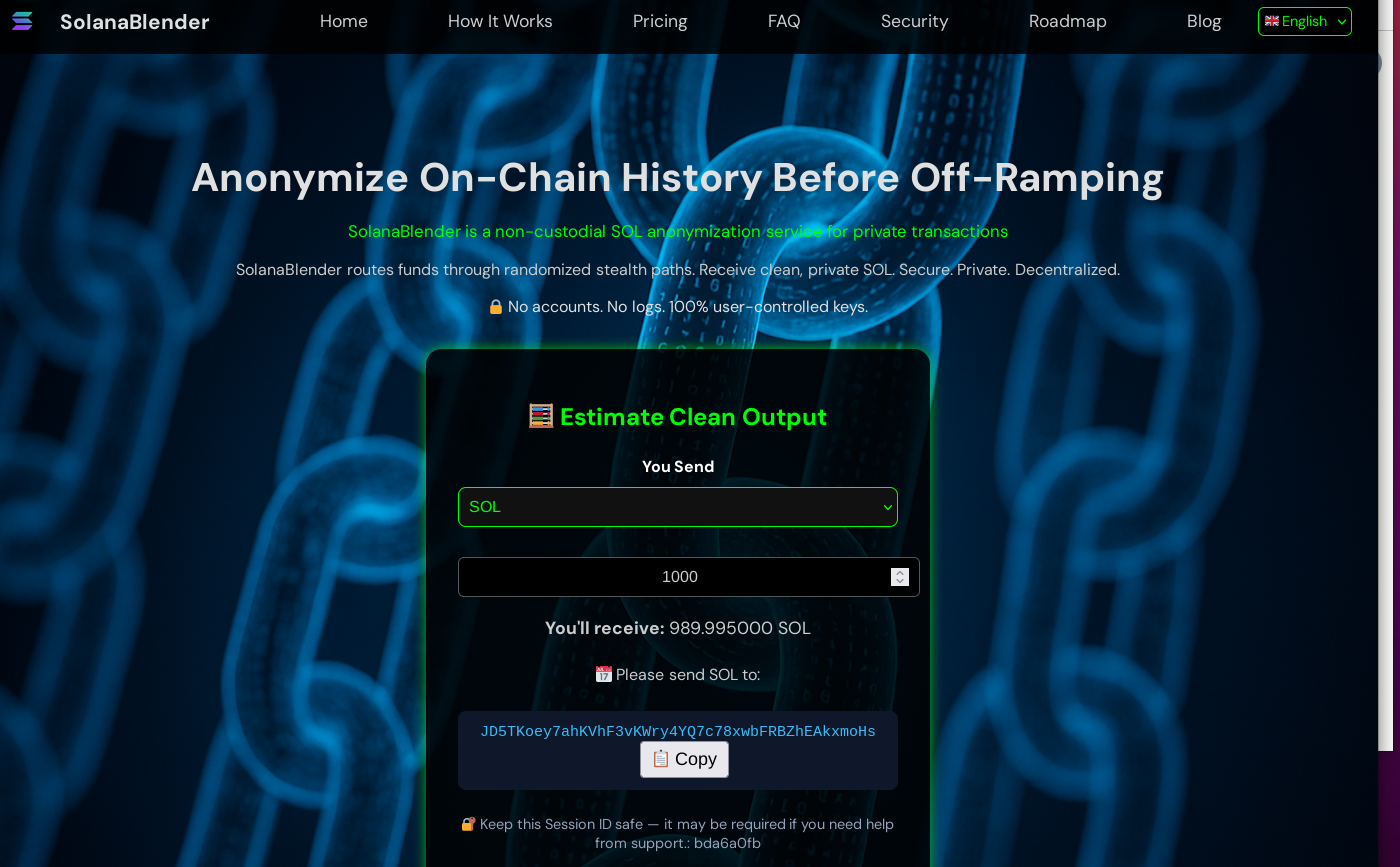 SolanaBlender interface